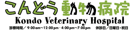 こんどう動物病院　診察時間　午前9時～午後12時・午後4時～午後7時　休診日　日曜日・祝日